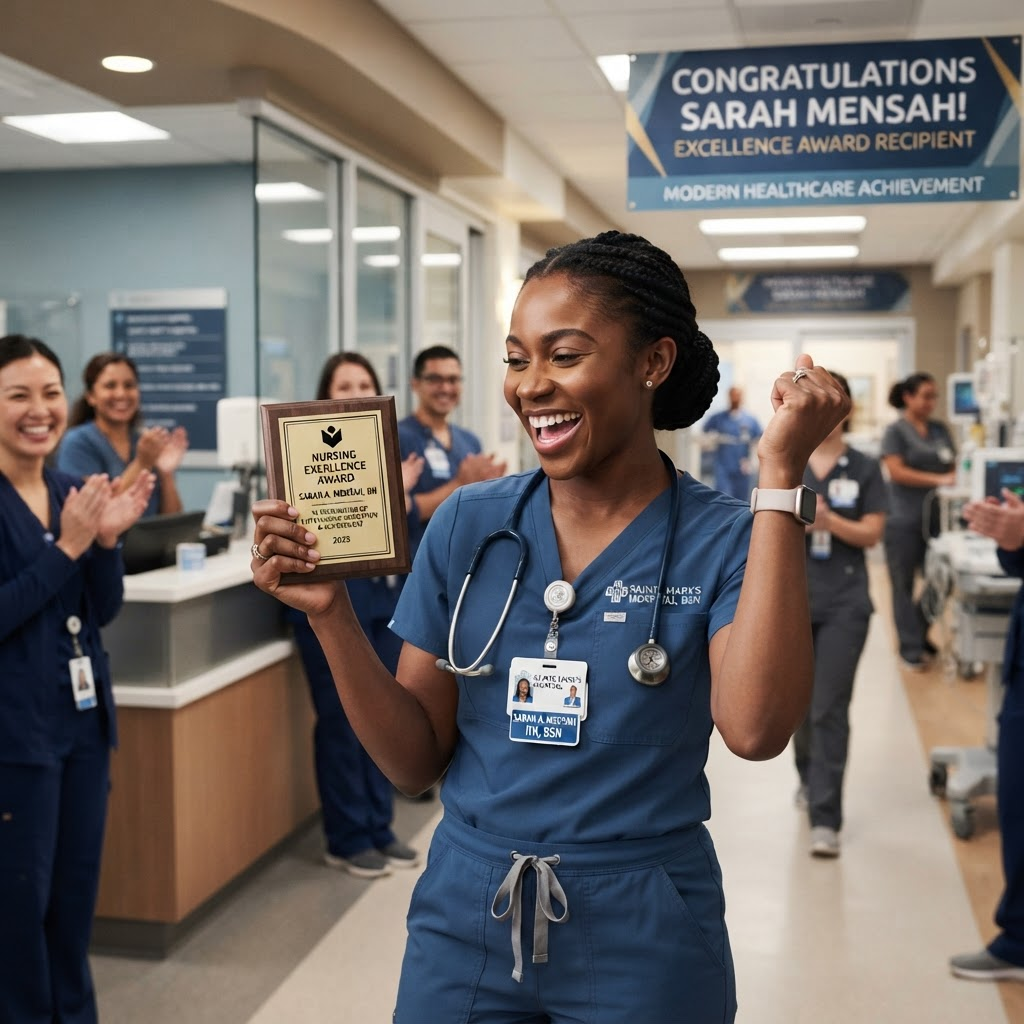 Nurse celebrating career success